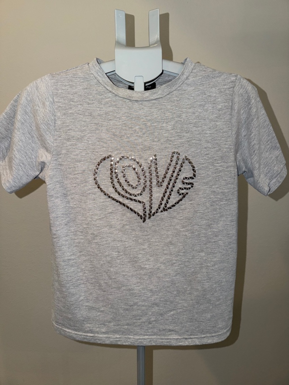 Twelfth Love Light Gray Short-Sleeve Tee with Studded Heart 'Love' Detail